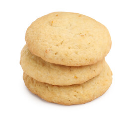 Many tasty lemon cookies isolated on white