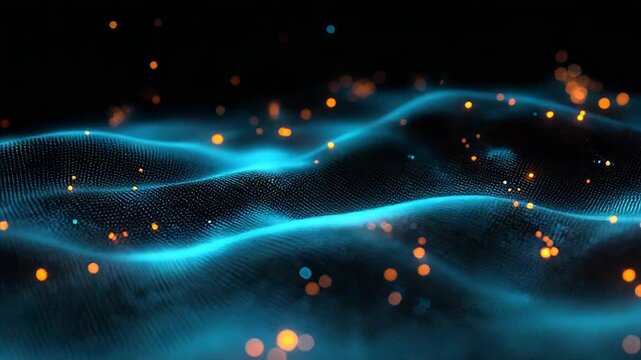 Abstract digital wave of data particles flowing