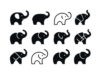 Elephant Logo Variations. Elephants. Icon set. Set Logo of Eleph