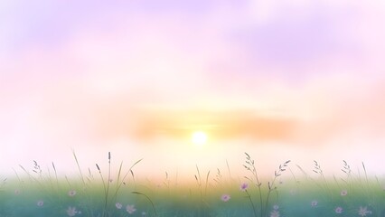 New Year's Sunrise Image Pastel Tone Dreamy Lovely with Bright Sunrise Above Pink Fields분홍빛 들판 위로 밝은 태양이 떠오르는 새해 일출이미지 파스텔톤 몽환적 사랑스러운