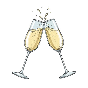 Champagne glasses clinking, vector illustration