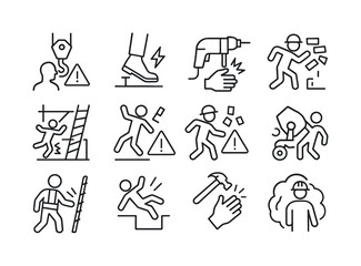 Construction Risk Icons. Construction Site Accidents. Line icon