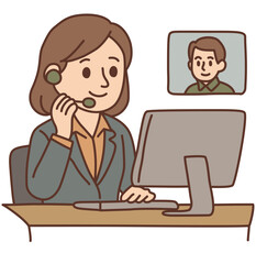 Business Woman in Online Meeting with Headset Illustration