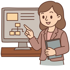 Business Woman Presenting Data on Screen Illustration