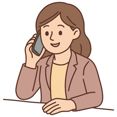 Business Woman Talking on Phone in Soft Warm Office Style