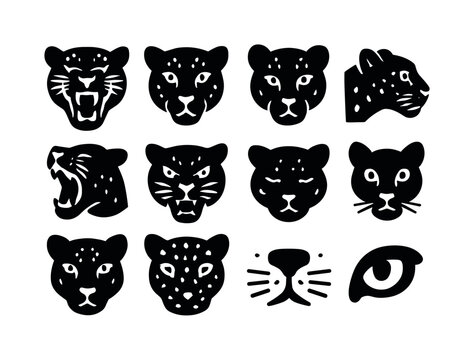 Leopard Icon Collection. Leopard faces. Solid icon set of leopar