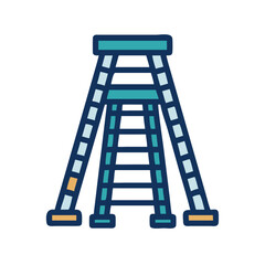 Isolated blue step ladder against a stark black background
