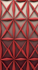 Fototapeta premium Geometric pattern with red paper-like texture creating abstract star shapes on light background, symbolizing repetition, order and artistic expression