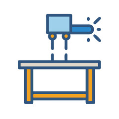 Stylized robotic welding arm machine on a work bench