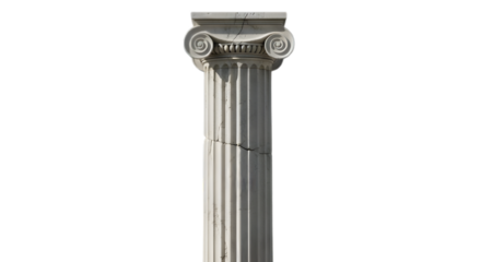Classical architectural column with cracks isolated on transparent background