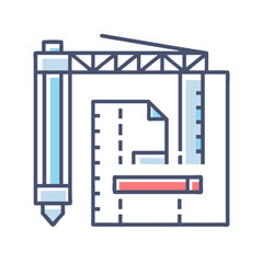 Construction blueprint concept with pen, flat design drawing