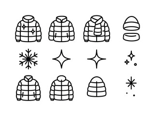 Fototapeta premium Reflective Puffer Icons. Reflective puffer silhouettes. Line outline icon set of Reflective puffer silhouettes