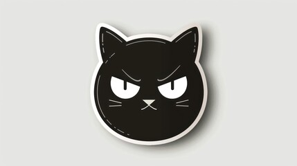 Black cat face with angry expression on white background minimalist design
