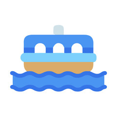 Stylized ferry boat on blue waves, black background
