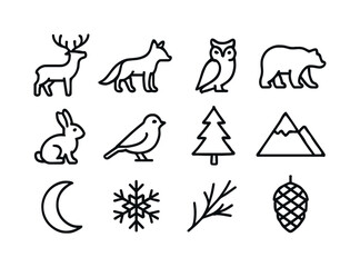 Winter Night Icons. Nighttime winter ambience. Filled icon set of nighttime winter ambience: moon arc, soft