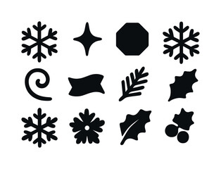 Magical Winter Icons. Magical winter woods. Line outline icon set of Magical winter woods: deer, owl, fox,