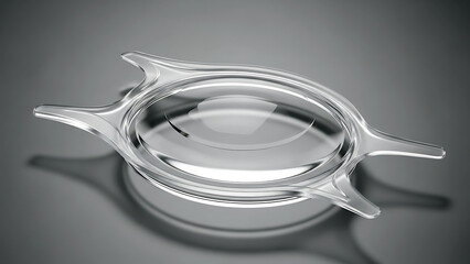 Modern transparent glass lid with unique handles on a clean surface