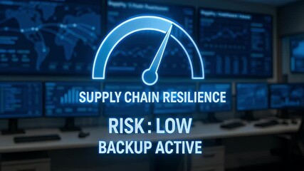 Supply chain resilience risk backup dashboard data screen monitor control room logistics continuity management security monitoring analysis digital gauge center display safety control - Powered by Adobe