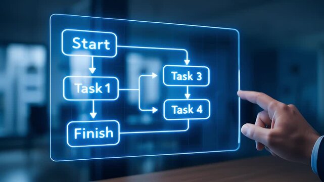 Workflow process flowchart business planning technology touchscreen interface diagram strategy digital organization management sequence step choice decision option structure development progress