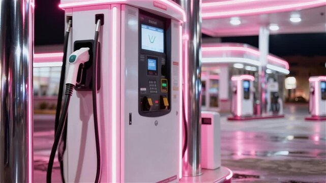 Una estación de carga de vehículos eléctricos con un diseño de gasolinera clásica