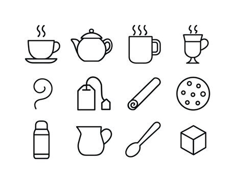 Warm Drink Icons. Warm Drinks. Line icon set of warm drinks: cof