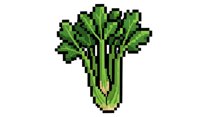 Retro pixel art celery or leafy green vegetable icon. 8-bit style healthy food graphic element for game design.