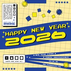 Retro Blue Style New Year 2026 Event Invitation