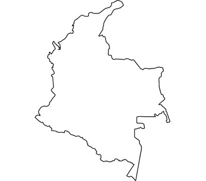 Colombia country outline map illustration a black and white silhouette on transparent background