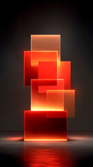 Abstract Stack of Glowing Translucent Red Geometric Shapes. Tech Design, Digital Art.