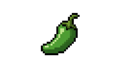Fototapeta premium Pixel Art Green Chili Pepper Icon Isolated on White Background