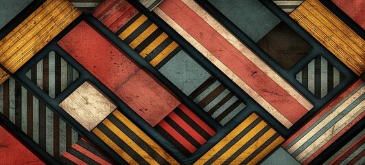 Geometric Pattern with Colorful Wooden Blocks and Stripes Background