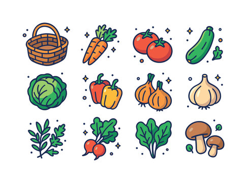 Colorful Vegetable Icons. Vegetable basket. Colorful isometric v