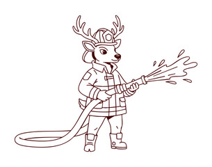 Deer Firefighter Lineart Illustration