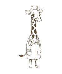 Giraffe Doctor Lineart Illustration