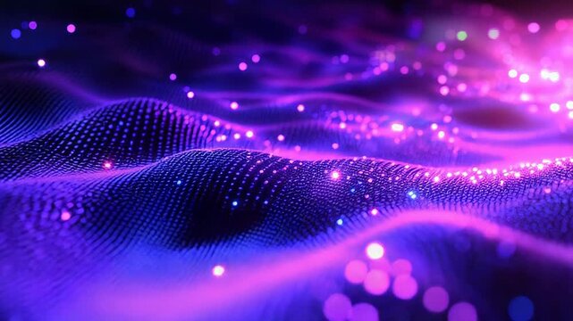 Abstract digital wave surface forming particles and data network