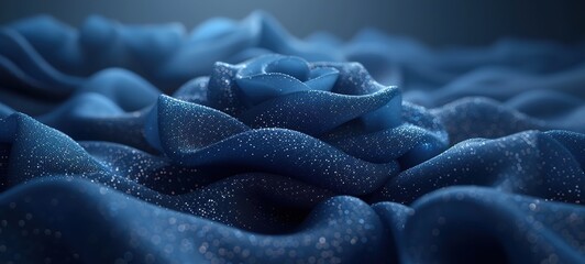 Sparkling Blue Fabric with Glittering Particles and Soft, Wavy Texture