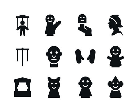 Solid Puppet Icons. Puppets. Solid icon set of Puppets: marionet