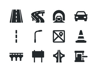 Modern Highway Icons. Modern Highways. Solid icon set of Modern