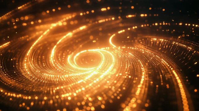 Digital data vortex swirling with glowing light particles
