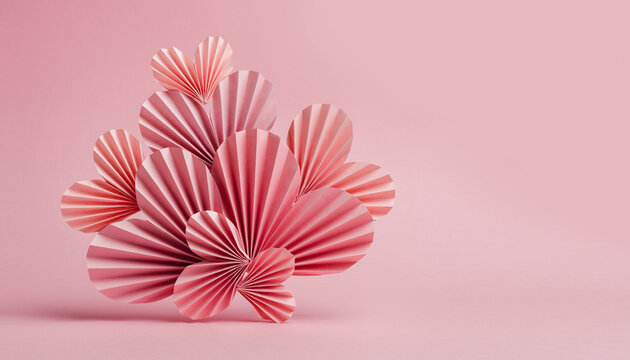 Rangkaian bunga romantis berbentuk hati dari mawar pink, daisy putih, dan krisan pastel di atas latar belakang pink lembut, konsep cinta, valentine, pernikahan, dan kartu ucapan elegan dengan copy spa