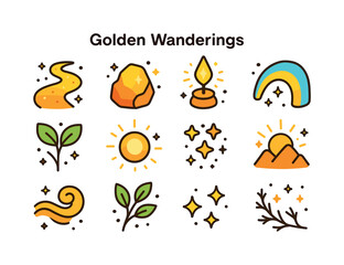 Obraz premium Golden Path Icons. Golden Wanderings. Colorful isometric vector