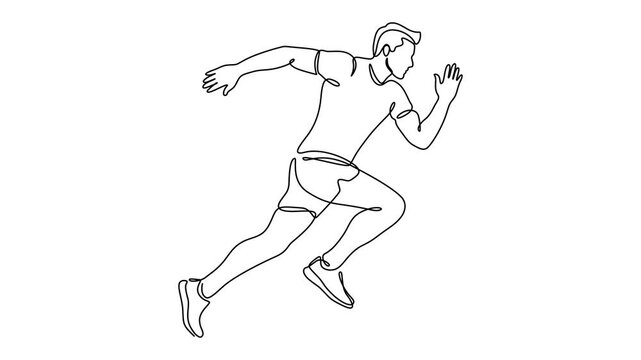 One line animation, runner animation continuous one line drawing, Full length single line animation illustration for run, draw, man, athlete, sprinter, runner runs fast