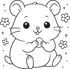 Cute Hamster Coloring Page – Kawaii Animal Line Art Illustration