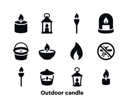Outdoor Candle Icons. Outdoor candles. Solid icon set of Outdoor