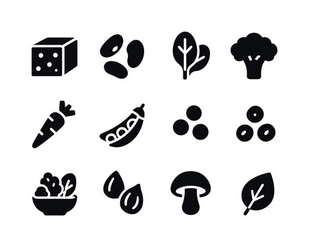 Plant-Based Icon Grid. Plant-Based Eating. Solid icon set of Pla