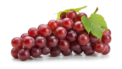 Fototapeta premium Fresh Red Grapes with Green Leaves on White Background