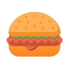 Flat illustration of a classic hamburger on white backdrop