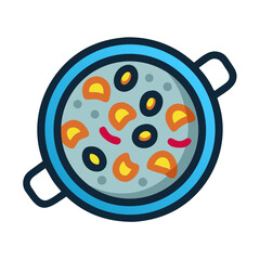 Stylized image of soup bowl with vegetables, flat design
