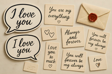 Eternal Words of Affection: An intimate collection of heartfelt messages, from I Love You to Always and Forever, paired with a sealed envelope, speaks volumes of enduring love and tender sentiments. 