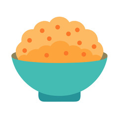 Graphic illustration of savory rice dish in blue bowl